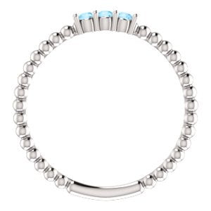 Platinum Aquamarine Beaded Ring, Size 7.25