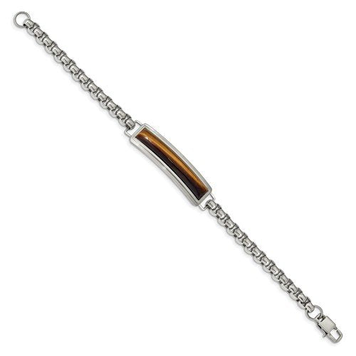 Men's Polished Stainless Steel 5.92mm Tiger's Eye ID Bracelet, 8.5"