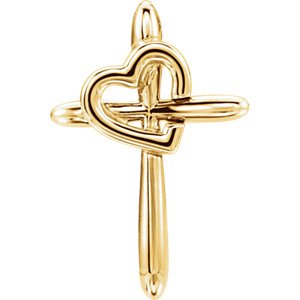 Cross with Heart 14k Yellow Gold Pendant (19.80X13.30)