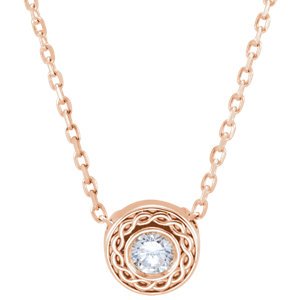 Diamond Solitaire Inifinity Trim 14k Rose Gold Pendant Necklace, 16" (.10 Cttw)