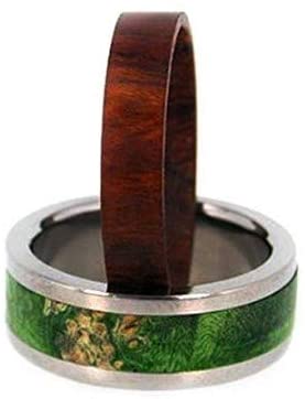 Two Rings in One: Green Box Elder Burl or Ironwood 9mm Comfort-Fit Titanium Band, Size 14.25