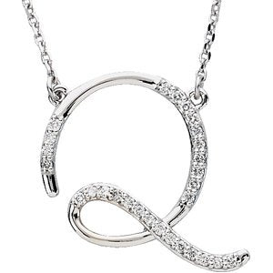 14k White Gold Diamond Q Alphabet Initial Script Letter Necklace (GH Color, I1 Clarity, 1/6 Cttw)