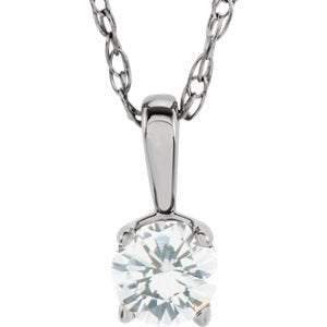 Children's Imitation Diamond 'April' Birthstone Sterling Silver Pendant Necklace, 14"