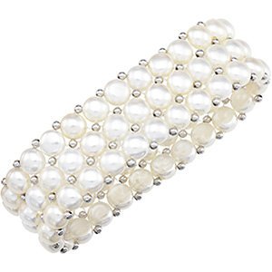 White Freshwater Cultured Pearl 3-Strand Stretch Bracelet, 6"-8" (5.5-6.0MM)