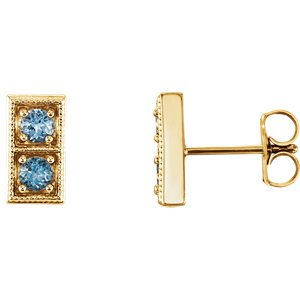 Aquamarine Two-Stone Earrings, 14k Yellow Gold