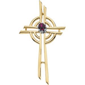 Cross with Genuine Ruby 14k Yellow Gold Pendant