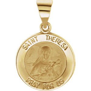 14k Yellow Gold Round Hollow St. Theresa Medal (14.75MM)