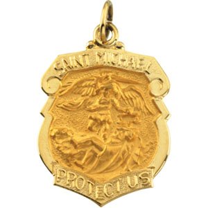 14kt Yellow Gold St. Michael, the Archangel Medal Shield Pendant (16.50mm By 14.25mm)