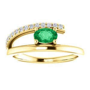 Emerald and Diamond Bypass Ring, 14k Yellow Gold (.125 Ctw, G-H Color, I1 Clarity)