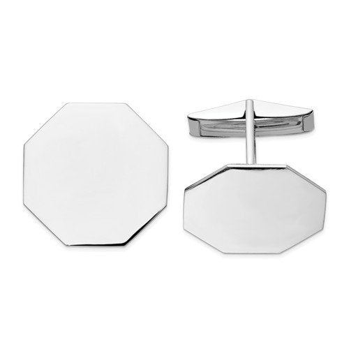 Rhodium-Plated 14K White Gold Octagon Cuff Links, 20MM