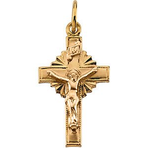 Sunburst Crucifix 14k Yellow Gold Pendant(15X10MM)