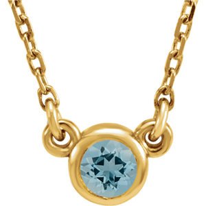 Aquamarine Solitaire 14k Yellow Gold Pendant Necklace, 16"