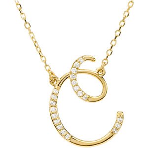 14k Yellow Gold Alphabet Initial Letter C Diamond Necklace, 17" (GH Color, I1 Clarity, 1/10 Cttw)