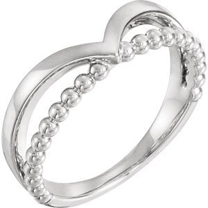 Negative Space Beaded 'V' Ring, Rhodium-Plated 14k White Gold, Size 7.25