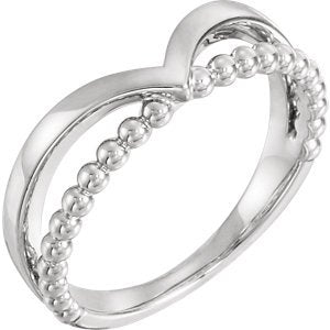 Negative Space Beaded 'V' Ring, Sterling Silver, Size 6.5