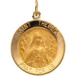 14k Yellow Gold Round St. Theresa Medal (18MM)