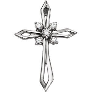 Diamond Pointed Cross Rhodium-Plated 14k White Gold Pendant (.16 Ctw, G-H Color, SI1 Clarity)