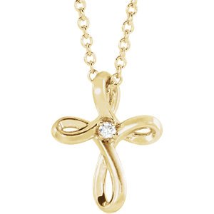 Diamond Infinity Cross 14k Yellow Gold Necklace, 16"-18" (.02 Ct, G-H Color, I1 Clarity)