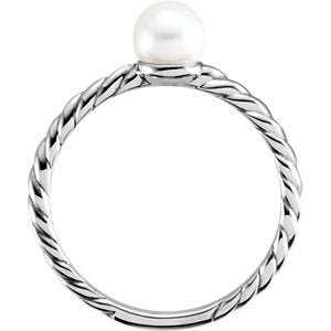 White Freshwater Cultured Pearl Rope-Trim Ring, Rhodium-Plated 14k White Gold (5.5-6mm)