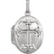 Hammered Fleury Cross Rhodium-Plated 14k White Gold Oval Locket Pendant