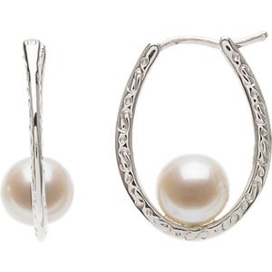 Freshwater Cultured Pearl Hoop Earrings, Sterling Silver (7.5-8mm)