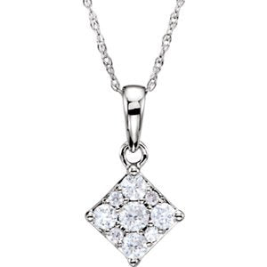 Diamond Cluster Pendant 14k White Gold Necklace, 18" (1/3 Cttw)