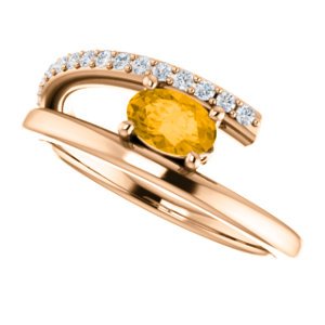 Citrine and Diamond Bypass Ring, 14k Rose Gold (.125 Ctw, G-H Color, I1 Clarity)