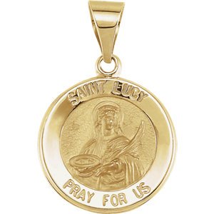 14k Yellow Gold Round Hollow St. Lucy Medal (15MM)