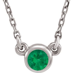 Chatham Created Emerald Solitaire 14k White Gold Pendant Necklace, 16"