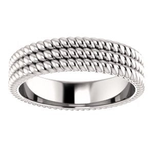 Grooved Rope Pattern 5.25mm Comfort-Fit Band, Rhodium-Plated 14k White Gold