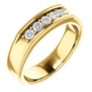 Men's Diamond Beaded Ring, 14k Yellow Gold (.33 Ctw, Color G-H, SI2-SI3) Size 10