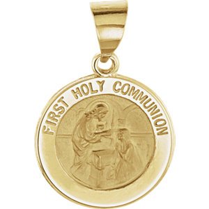 14k Yellow Gold Round Hollow First Communion Medal (14.75 MM)