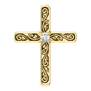 Diamond Solitaire Cross 14k Yellow Gold Pendant (.03 Ct, G-H Color, I1 Clarity)