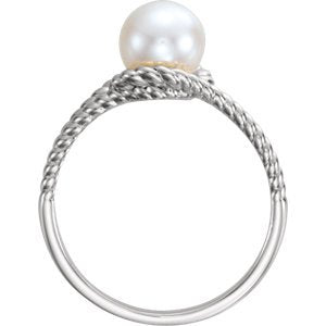 White Freshwater Cultured Pearl Rope Ring, Rhodium-Plated 14k White Gold (7-7.5 mm)