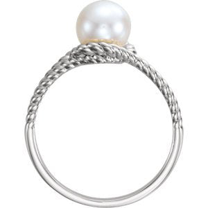 Platinum White Freshwater Cultured Pearl Rope Ring (7-7.5 mm)