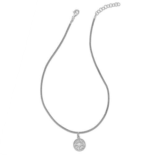 Rhodium-Plated Sterling Silver Elizabeth II Medal with 1.5" extender Necklace, 17" (17.73X17.73MM)