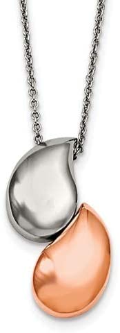 Stainless Steel Pink IP and Polished Teardrop Necklace, 18"