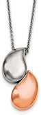 Stainless Steel Pink IP and Polished Teardrop Necklace, 18"