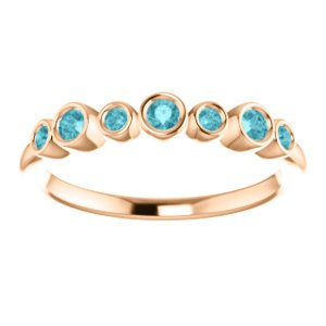 Blue Zircon 7-Stone 3.25mm Ring, 14k Rose Gold, Size 6