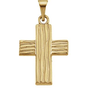 Rugged Cross Brushed 14k Yellow Gold Pendant (18X14.5 MM)