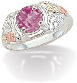 Round Pink CZ Ring, Sterling Silver, 12k Green and Rose Gold Black Hills Gold Motif, Size 3.5