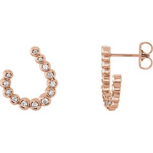 Diamond Crescent J-Hoop Earrings, 14k Rose Gold (.25 Ctw, GH Color, I1 Clarity)