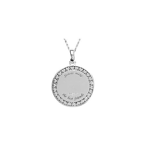 Diamond 'Sisters Best Friend' Rhodium Plate Sterling Silver Circle Pendant Necklace,18"