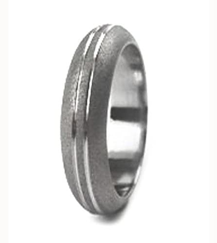 Two Pinstripes with Sandblasted Titanium Wedding Band 4mm Comfort Fit , Size 11.75