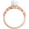 White Freshwater Cultured Pearl, Diamond Leaf Ring, 14k Rose Gold (6-6.5mm)( .125 Ctw, Color G-H, Clarity I1)