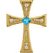 Diamond and Genuine Swiss Blue Topaz 14k Yellow Gold Cross Pendant