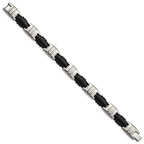 Men's Brushed and Polished Stainless Steel, Black IP Link Bracelet 8.25 Inches