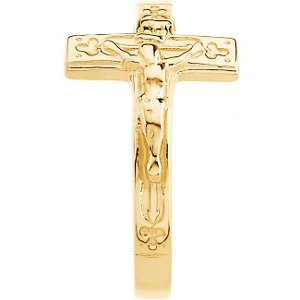 10K Yellow Gold Ladies Crucifix Chastity Ring, Size 8