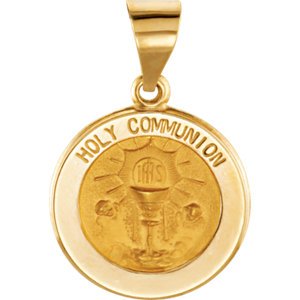 14k Yellow Gold Round Hollow Holy Communion Medal (14.75 MM)