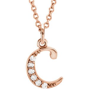 Petite Diamond Initial 'c' Lowercase Alphabet Letter 14k Rose Gold Pendant Necklace, 16" (.03 Ctw GH, I1)